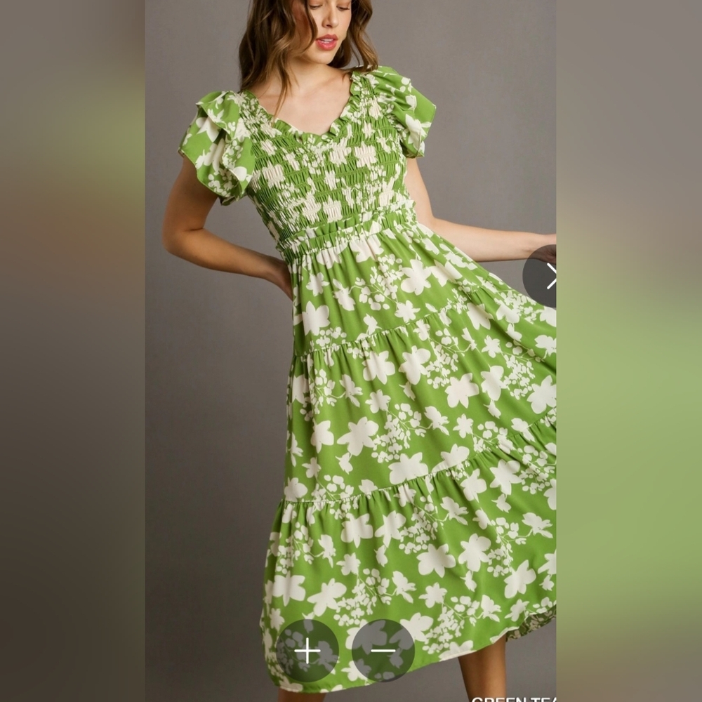 Umgee Green Floral Midi Dress